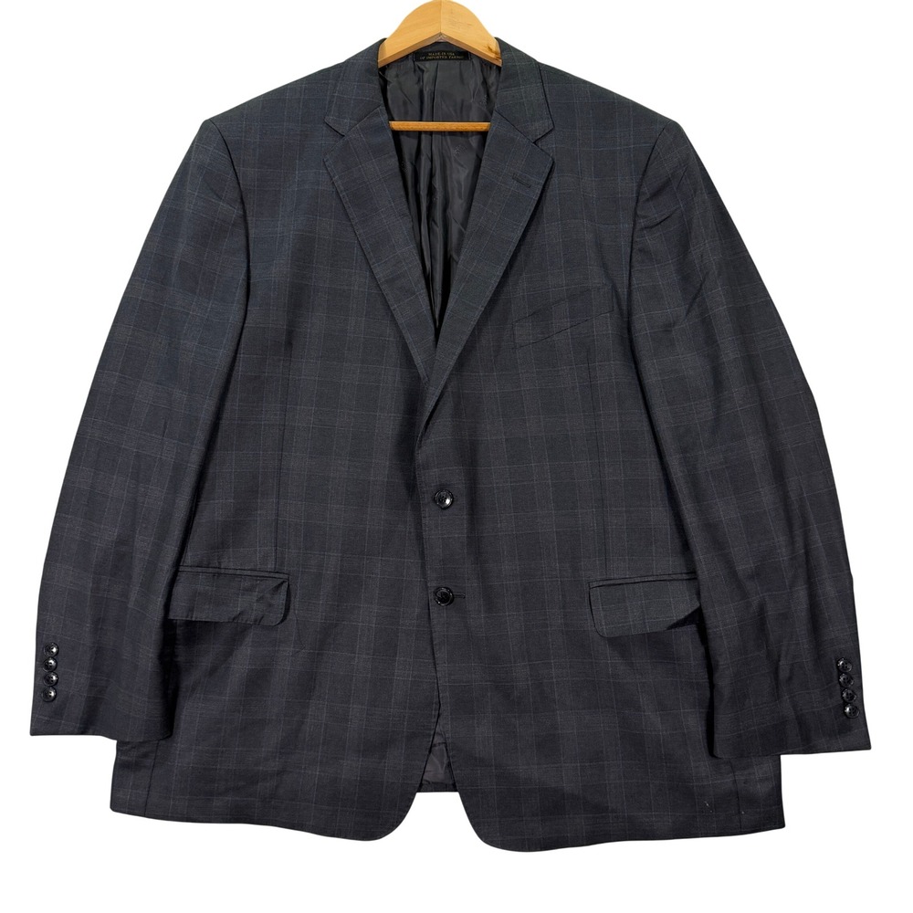Jos A Bank Reserve Mens 48R Tailored Fit Blazer Gray Plaid Wool Jacket Stretch